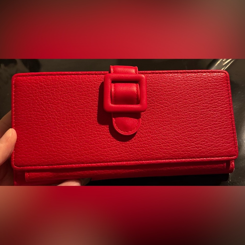 NWT Elegant Red Extra Large Capacity Vegan Leather Clutch Wallet